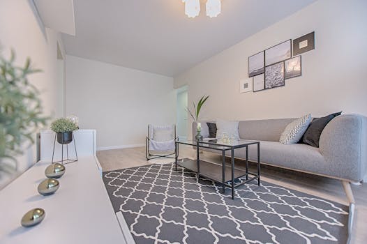 Stylish and minimalist living room interior with a modern design in Vilnius, Lithuania.